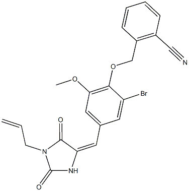 2-({4-[(1-allyl-2,5-dioxo-4-imidazolidinylidene)methyl]-2-bromo-6-methoxyphenoxy}methyl)benzonitrile Struktur