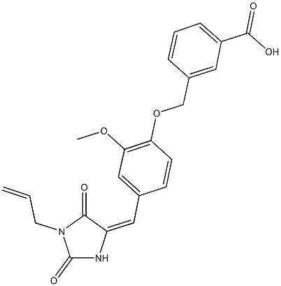 3-({4-[(1-allyl-2,5-dioxo-4-imidazolidinylidene)methyl]-2-methoxyphenoxy}methyl)benzoic acid 化学構造式