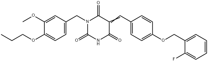 5-{4-[(2-fluorobenzyl)oxy]benzylidene}-1-(3-methoxy-4-propoxybenzyl)-2,4,6(1H,3H,5H)-pyrimidinetrione 结构式