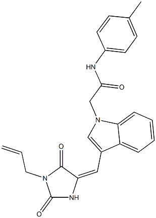 2-{3-[(1-allyl-2,5-dioxo-4-imidazolidinylidene)methyl]-1H-indol-1-yl}-N-(4-methylphenyl)acetamide,664319-10-2,结构式