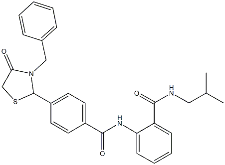 2-{[4-(3-benzyl-4-oxo-1,3-thiazolidin-2-yl)benzoyl]amino}-N-isobutylbenzamide Struktur