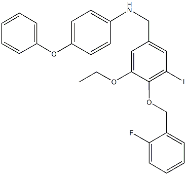 N-{3-ethoxy-4-[(2-fluorobenzyl)oxy]-5-iodobenzyl}-N-(4-phenoxyphenyl)amine 化学構造式
