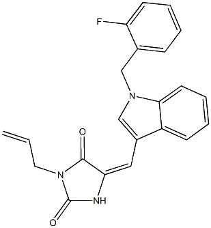 3-allyl-5-{[1-(2-fluorobenzyl)-1H-indol-3-yl]methylene}-2,4-imidazolidinedione Struktur