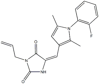 3-allyl-5-{[1-(2-fluorophenyl)-2,5-dimethyl-1H-pyrrol-3-yl]methylene}-2,4-imidazolidinedione,664321-41-9,结构式