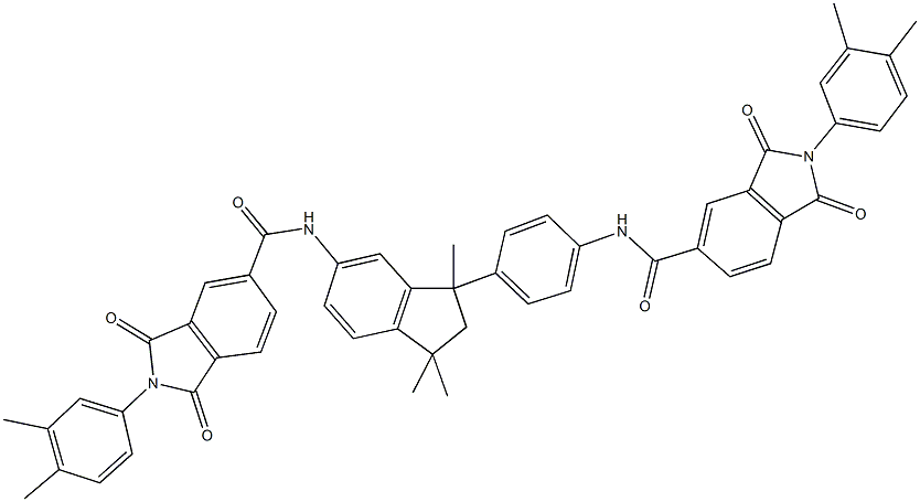 2-(3,4-dimethylphenyl)-N-{3-[4-({[2-(3,4-dimethylphenyl)-1,3-dioxo-2,3-dihydro-1H-isoindol-5-yl]carbonyl}amino)phenyl]-1,1,3-trimethyl-2,3-dihydro-1H-inden-5-yl}-1,3-dioxo-5-isoindolinecarboxamide 化学構造式