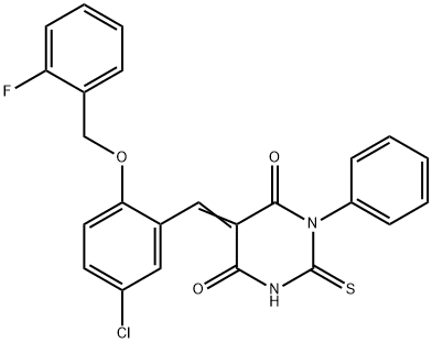 5-{5-chloro-2-[(2-fluorobenzyl)oxy]benzylidene}-1-phenyl-2-thioxodihydro-4,6(1H,5H)-pyrimidinedione Structure