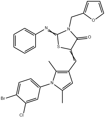 5-{[1-(4-bromo-3-chlorophenyl)-2,5-dimethyl-1H-pyrrol-3-yl]methylene}-3-(2-furylmethyl)-2-(phenylimino)-1,3-thiazolidin-4-one Structure