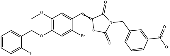 5-{2-bromo-4-[(2-fluorobenzyl)oxy]-5-methoxybenzylidene}-3-{3-nitrobenzyl}-1,3-thiazolidine-2,4-dione Structure