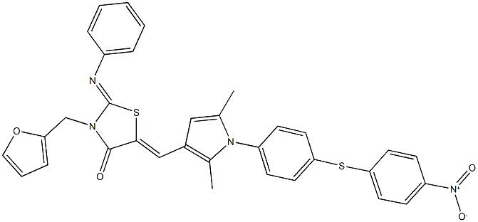 3-(2-furylmethyl)-5-({1-[4-({4-nitrophenyl}sulfanyl)phenyl]-2,5-dimethyl-1H-pyrrol-3-yl}methylene)-2-(phenylimino)-1,3-thiazolidin-4-one Struktur