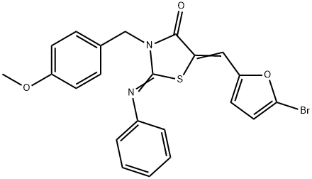 5-[(5-bromo-2-furyl)methylene]-3-(4-methoxybenzyl)-2-(phenylimino)-1,3-thiazolidin-4-one,664349-30-8,结构式