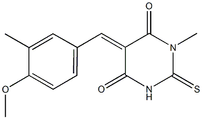 5-(4-methoxy-3-methylbenzylidene)-1-methyl-2-thioxodihydropyrimidine-4,6(1H,5H)-dione 化学構造式