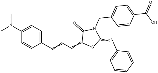 4-{[5-{3-[4-(dimethylamino)phenyl]-2-propenylidene}-4-oxo-2-(phenylimino)-1,3-thiazolidin-3-yl]methyl}benzoic acid 结构式