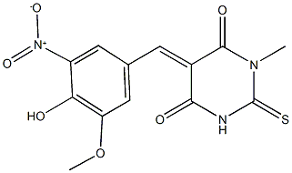 5-{4-hydroxy-3-nitro-5-methoxybenzylidene}-1-methyl-2-thioxodihydropyrimidine-4,6(1H,5H)-dione Structure