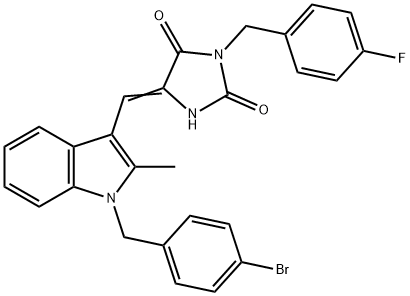 5-{[1-(4-bromobenzyl)-2-methyl-1H-indol-3-yl]methylene}-3-(4-fluorobenzyl)imidazolidine-2,4-dione Structure