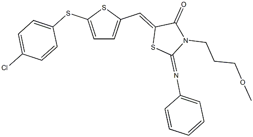 5-({5-[(4-chlorophenyl)sulfanyl]thien-2-yl}methylene)-3-(3-methoxypropyl)-2-(phenylimino)-1,3-thiazolidin-4-one,664352-52-7,结构式