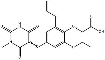 {2-allyl-6-ethoxy-4-[(1-methyl-4,6-dioxo-2-thioxotetrahydropyrimidin-5(2H)-ylidene)methyl]phenoxy}acetic acid Structure