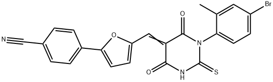 4-{5-[(1-(4-bromo-2-methylphenyl)-4,6-dioxo-2-thioxotetrahydro-5(2H)-pyrimidinylidene)methyl]-2-furyl}benzonitrile,664353-14-4,结构式