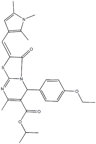 isopropyl 5-(4-ethoxyphenyl)-7-methyl-3-oxo-2-[(1,2,5-trimethyl-1H-pyrrol-3-yl)methylene]-2,3-dihydro-5H-[1,3]thiazolo[3,2-a]pyrimidine-6-carboxylate,664353-29-1,结构式