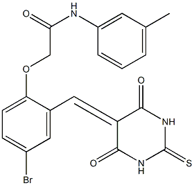 2-{4-bromo-2-[(4,6-dioxo-2-thioxotetrahydro-5(2H)-pyrimidinylidene)methyl]phenoxy}-N-(3-methylphenyl)acetamide Structure