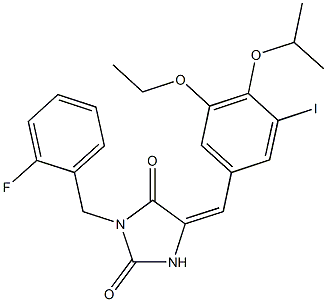 5-(3-ethoxy-5-iodo-4-isopropoxybenzylidene)-3-(2-fluorobenzyl)-2,4-imidazolidinedione 结构式
