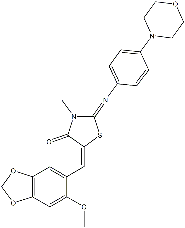 5-[(6-methoxy-1,3-benzodioxol-5-yl)methylene]-3-methyl-2-{[4-(4-morpholinyl)phenyl]imino}-1,3-thiazolidin-4-one,664356-76-7,结构式