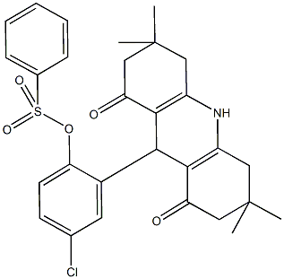 4-chloro-2-(3,3,6,6-tetramethyl-1,8-dioxo-1,2,3,4,5,6,7,8,9,10-decahydro-9-acridinyl)phenyl benzenesulfonate,664356-89-2,结构式