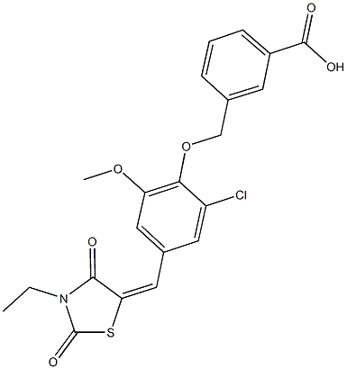 3-({2-chloro-4-[(3-ethyl-2,4-dioxo-1,3-thiazolidin-5-ylidene)methyl]-6-methoxyphenoxy}methyl)benzoic acid 结构式