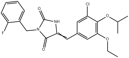5-(3-chloro-5-ethoxy-4-isopropoxybenzylidene)-3-(2-fluorobenzyl)-2,4-imidazolidinedione 化学構造式