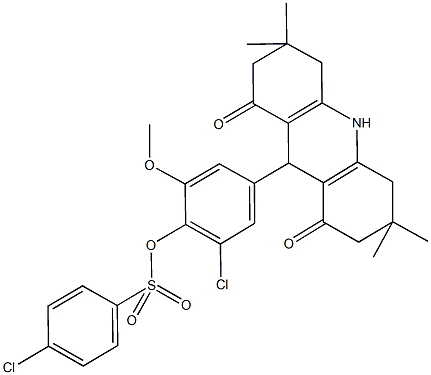 2-chloro-6-methoxy-4-(3,3,6,6-tetramethyl-1,8-dioxo-1,2,3,4,5,6,7,8,9,10-decahydro-9-acridinyl)phenyl 4-chlorobenzenesulfonate 结构式
