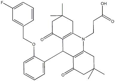 3-(9-{2-[(3-fluorobenzyl)oxy]phenyl}-3,3,6,6-tetramethyl-1,8-dioxo-2,3,4,5,6,7,8,9-octahydro-10(1H)-acridinyl)propanoic acid 结构式