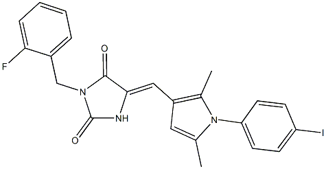 3-(2-fluorobenzyl)-5-{[1-(4-iodophenyl)-2,5-dimethyl-1H-pyrrol-3-yl]methylene}-2,4-imidazolidinedione 结构式