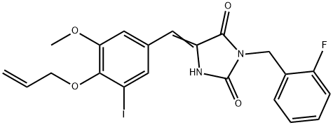 5-[4-(allyloxy)-3-iodo-5-methoxybenzylidene]-3-(2-fluorobenzyl)-2,4-imidazolidinedione Structure