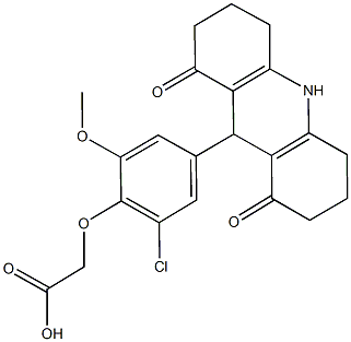 [2-chloro-4-(1,8-dioxo-1,2,3,4,5,6,7,8,9,10-decahydro-9-acridinyl)-6-methoxyphenoxy]acetic acid 化学構造式