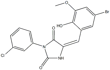 5-(5-bromo-2-hydroxy-3-methoxybenzylidene)-3-(3-chlorophenyl)-2,4-imidazolidinedione,664358-20-7,结构式