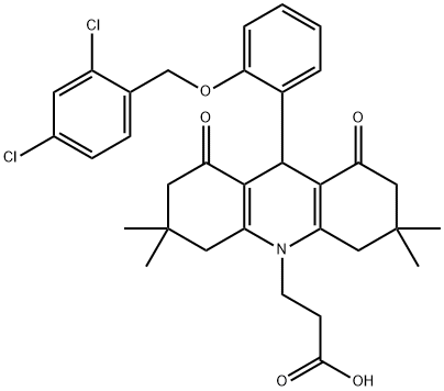 3-(9-{2-[(2,4-dichlorobenzyl)oxy]phenyl}-3,3,6,6-tetramethyl-1,8-dioxo-2,3,4,5,6,7,8,9-octahydro-10(1H)-acridinyl)propanoic acid Structure