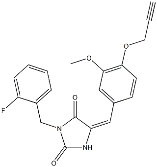 3-(2-fluorobenzyl)-5-[3-methoxy-4-(2-propynyloxy)benzylidene]-2,4-imidazolidinedione Structure