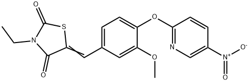 3-ethyl-5-[4-({5-nitro-2-pyridinyl}oxy)-3-methoxybenzylidene]-1,3-thiazolidine-2,4-dione Struktur