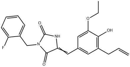 5-(3-allyl-5-ethoxy-4-hydroxybenzylidene)-3-(2-fluorobenzyl)-2,4-imidazolidinedione Structure