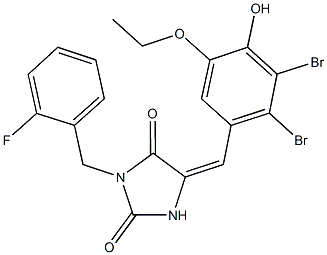 5-(2,3-dibromo-5-ethoxy-4-hydroxybenzylidene)-3-(2-fluorobenzyl)-2,4-imidazolidinedione,664358-94-5,结构式
