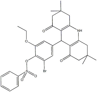 2-bromo-6-ethoxy-4-(3,3,6,6-tetramethyl-1,8-dioxo-1,2,3,4,5,6,7,8,9,10-decahydro-9-acridinyl)phenyl benzenesulfonate 化学構造式