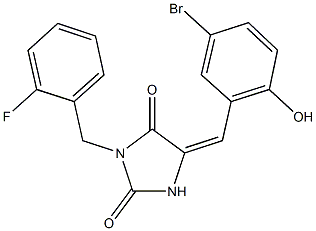 5-(5-bromo-2-hydroxybenzylidene)-3-(2-fluorobenzyl)-2,4-imidazolidinedione Structure