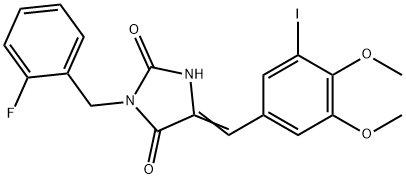 3-(2-fluorobenzyl)-5-(3-iodo-4,5-dimethoxybenzylidene)-2,4-imidazolidinedione Struktur