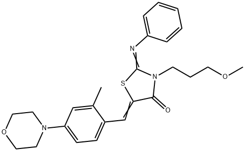 3-(3-methoxypropyl)-5-[2-methyl-4-(4-morpholinyl)benzylidene]-2-(phenylimino)-1,3-thiazolidin-4-one,664359-28-8,结构式