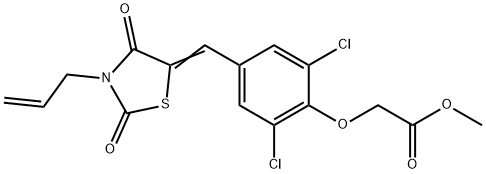 methyl {4-[(3-allyl-2,4-dioxo-1,3-thiazolidin-5-ylidene)methyl]-2,6-dichlorophenoxy}acetate 化学構造式