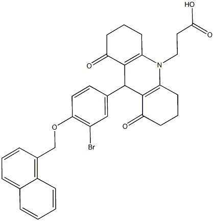 3-(9-[3-bromo-4-(1-naphthylmethoxy)phenyl]-1,8-dioxo-2,3,4,5,6,7,8,9-octahydroacridin-10(1H)-yl)propanoic acid Structure