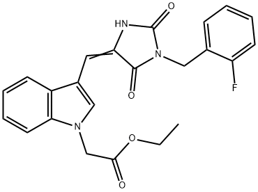 ethyl (3-{[1-(2-fluorobenzyl)-2,5-dioxo-4-imidazolidinylidene]methyl}-1H-indol-1-yl)acetate Struktur