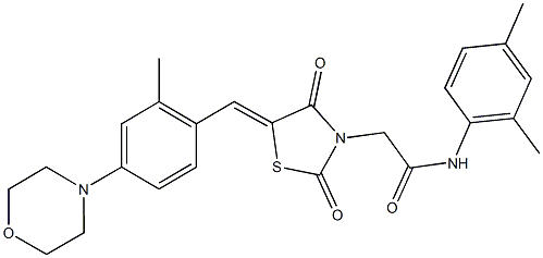 N-(2,4-dimethylphenyl)-2-{5-[2-methyl-4-(4-morpholinyl)benzylidene]-2,4-dioxo-1,3-thiazolidin-3-yl}acetamide Struktur