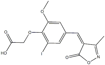 {2-iodo-6-methoxy-4-[(3-methyl-5-oxo-4(5H)-isoxazolylidene)methyl]phenoxy}acetic acid 结构式