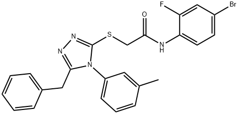 2-{[5-benzyl-4-(3-methylphenyl)-4H-1,2,4-triazol-3-yl]sulfanyl}-N-(4-bromo-2-fluorophenyl)acetamide,664360-62-7,结构式