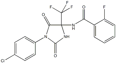 N-[1-(4-chlorophenyl)-2,5-dioxo-4-(trifluoromethyl)-4-imidazolidinyl]-2-fluorobenzamide 化学構造式